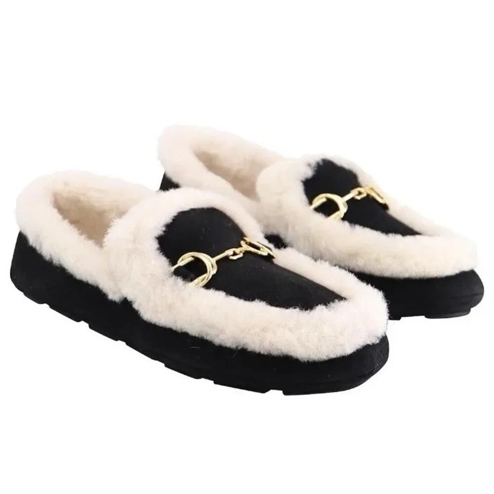 NEW Stuart Weitzman Owen Buckle Cozy Loafers Black Suede Shearling sz 6